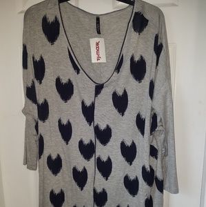 NWT Edista Gray 3/4 Sleeve Heart Top Size 2X